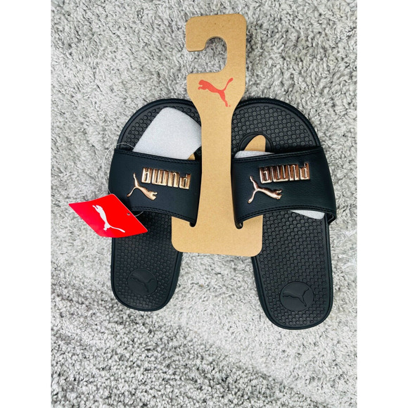 Puma Womens Black Rose Gold Cool Cat Slid Slippers Synthetic Leather Size 10 New - Picture 4 of 8